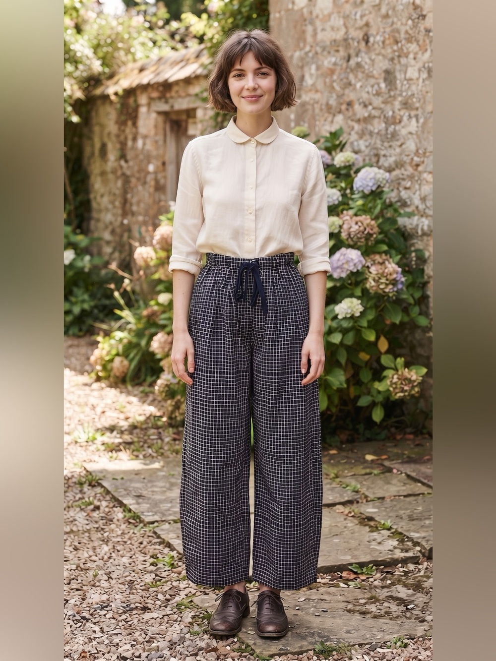 Relaxed High-Waist Wide Leg Plaid Pants